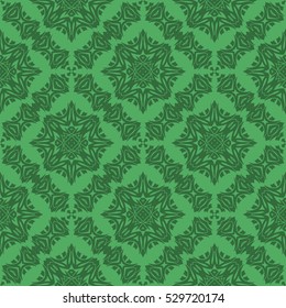 Vector Green Ornamental Seamless Line Pattern. Endless Texture. Oriental Geometric Ornament