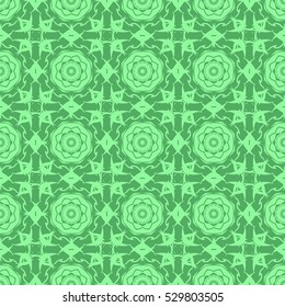 Vector Green Ornamental Seamless Line Pattern. Endless Texture. Oriental Geometric Ornament