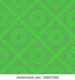 Vector Green Ornamental Seamless Line Pattern. Endless Texture. Oriental Geometric Ornament