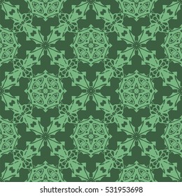 Vector Green Ornamental Seamless Line Pattern. Endless Texture. Oriental Geometric Ornament