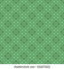 Vector Green Ornamental Seamless Line Pattern. Endless Texture. Oriental Geometric Ornament