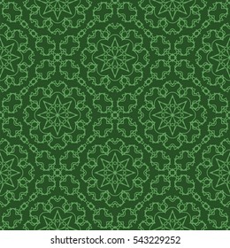 Vector Green Ornamental Seamless Line Pattern. Endless Texture. Oriental Geometric Ornament