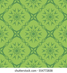 Vector Green Ornamental Seamless Line Pattern. Endless Texture. Oriental Geometric Ornament