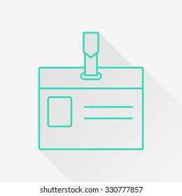 Vector green outline badge icon on white background with long shadow 