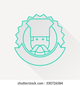 Vector green outline chef cook chois emblem icon on white background with long shadow 