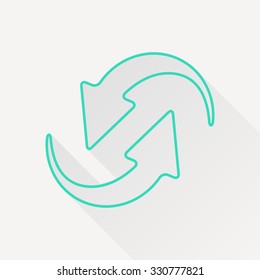 Vector green outline circle round arrows for business, diagram on white background with long shadow 