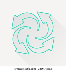 Vector green outline circle round arrows for business, diagram on white background with long shadow 