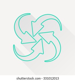 Vector green outline circle round arrows for business, diagram on white background with long shadow 