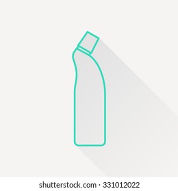 Vector green outline cleaner bottle for bathroom, kitchen, toilet on white background with long shadow 