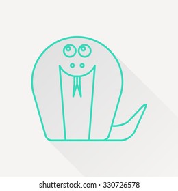 Vector green outline cobra icon on white background with long shadow 