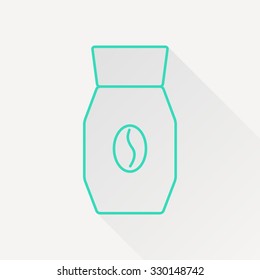 Vector green outline coffee bottle template on white background with long shadow 