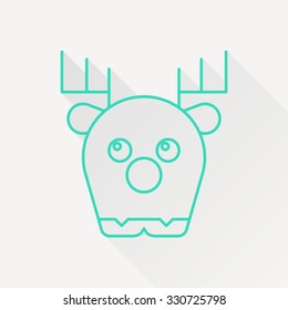 Vector green outline deer icon on white background with long shadow 