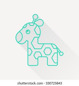 Vector green outline giraffe icon on white background with long shadow 