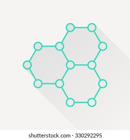 Vector green outline graphene icon on white background with long shadow . Science illustration 