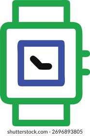 Vector green outline icon of a smartwatch on a white background