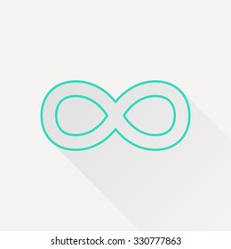 Vector green outline infinity icon on white background with long shadow 