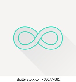 Vector green outline infinity icon on white background with long shadow 