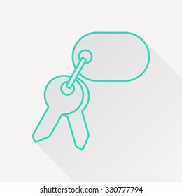 Vector green outline keys icon on white background with long shadow 