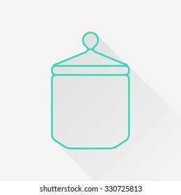 Vector green outline kitchen bottle template on white background with long shadow 