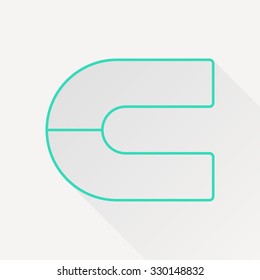 Vector green outline magnet icon on white background with long shadow 
