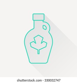 Vector green outline maple syrup bottle template on white background with long shadow 