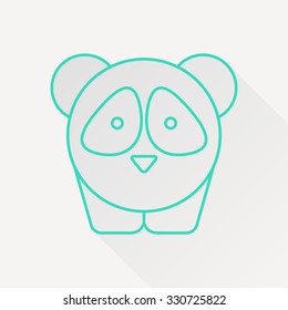Vector green outline panda icon on white background with long shadow 