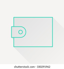 Vector green outline purse icon on white background with long shadow 