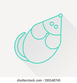 Vector green outline rat or mouse icon on white background with long shadow 