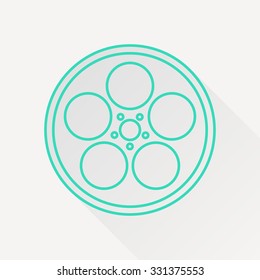 Vector green outline retro bobbin icon on white background with long shadow 