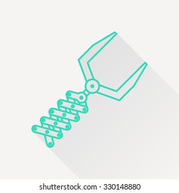 Vector green outline robot hand icon on white background with long shadow 