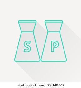 Vector green outline salt and pepper icon on white background with long shadow 