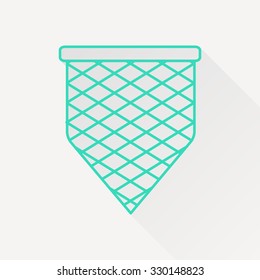 Vector green outline scoop-net icon on white background with long shadow 