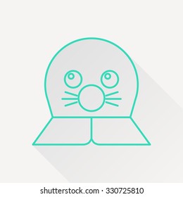 Vector green outline seal icon on white background with long shadow 