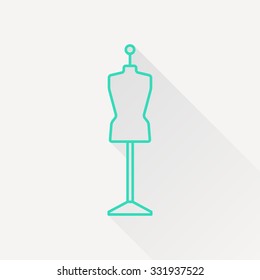 Vector green outline tailor model icon on white background with long shadow 
