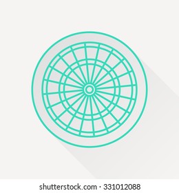 Vector green outline target icon on white background with long shadow 