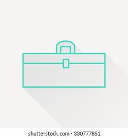 Vector green outline toolkit icon on white background with long shadow . Industrial equipment 