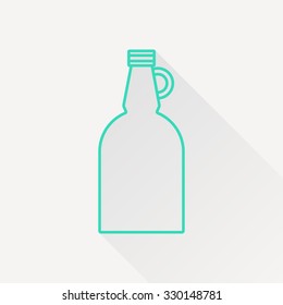 Vector green outline vinegar bottle template on white background with long shadow 