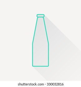 Vector green outline water bottle on white background with long shadow 