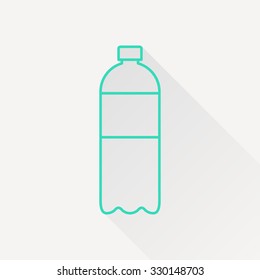 Vector green outline water bottle on white background with long shadow 
