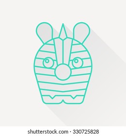 Vector green outline zebra icon on white background with long shadow 