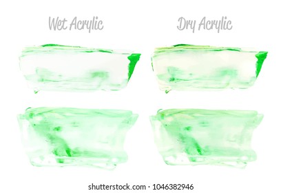 Vector green paint smear stroke stain set. Abstract acrylic textured art illustration. Acrylic Texture Paint Stain Illustration. Hand drawn brush strokes vector elements. St. Patrick's Day.