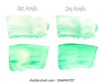 Vector green paint smear stroke stain set. Abstract acrylic textured art illustration. Acrylic Texture Paint Stain Illustration. Hand drawn brush strokes vector elements. St. Patrick's Day.