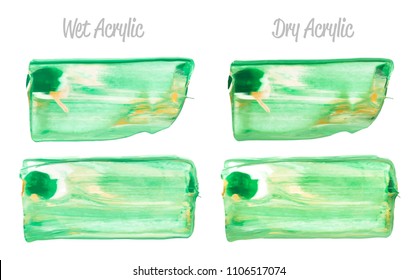 Vector green paint smear stroke stain set. Abstract acrylic textured art illustration. Acrylic Texture Paint Stain Illustration. Hand drawn brush strokes vector elements. Spring and summer colors.