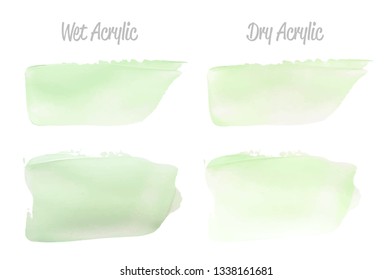 Vector green paint smear stroke stain set. Abstract acrylic textured art illustration. Acrylic Texture Paint Stain Illustration. Hand drawn brush strokes vector elements. Spring and summer colors.