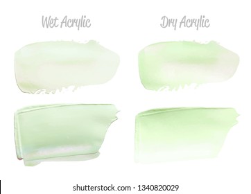 Vector green paint smear stroke stain set. Abstract acrylic textured art illustration. Acrylic Texture Paint Stain Illustration. Hand drawn brush strokes vector elements. Spring and summer colors.