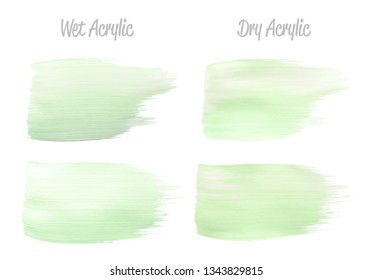 Vector green paint smear stroke stain set. Abstract acrylic textured art illustration. Acrylic Texture Paint Stain Illustration. Hand drawn brush strokes vector elements. Spring and summer colors.