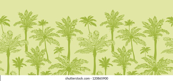 Vector green palm trees horizontal seamless pattern ornament background with hand drawn elements.