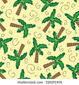 Vector green palm trees seamless pattern background with hand drawn elements