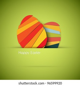 Vector green Paper card with striped easter eggs