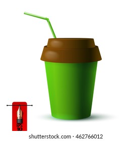 Vector green paper coffee cup with drinking straw
